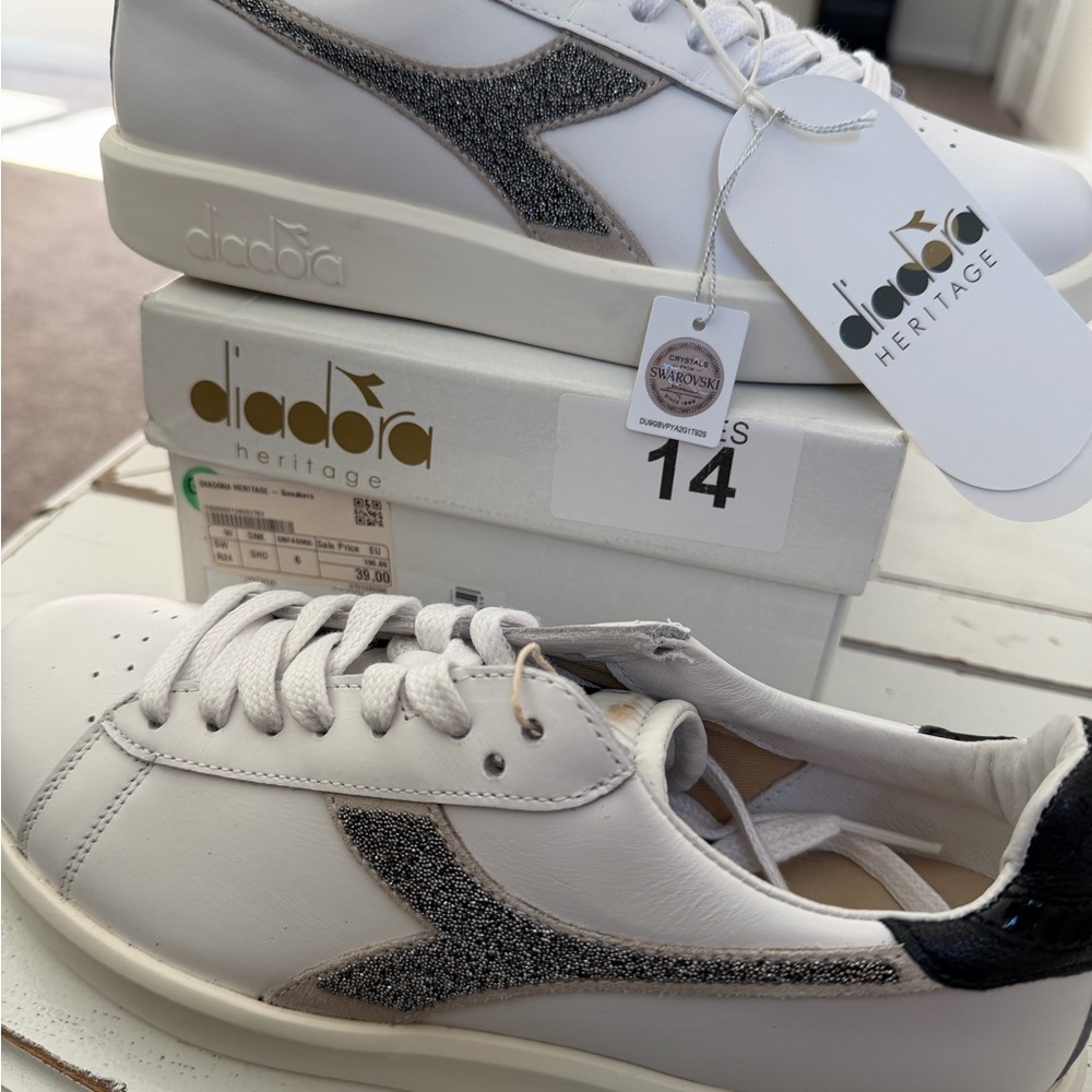 Diadora Heritage White and Silver Sneakers
